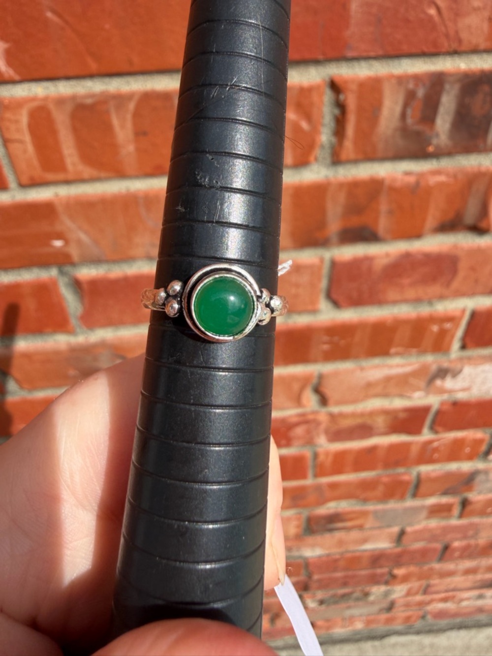 Silver Green Gemstone Round Ring